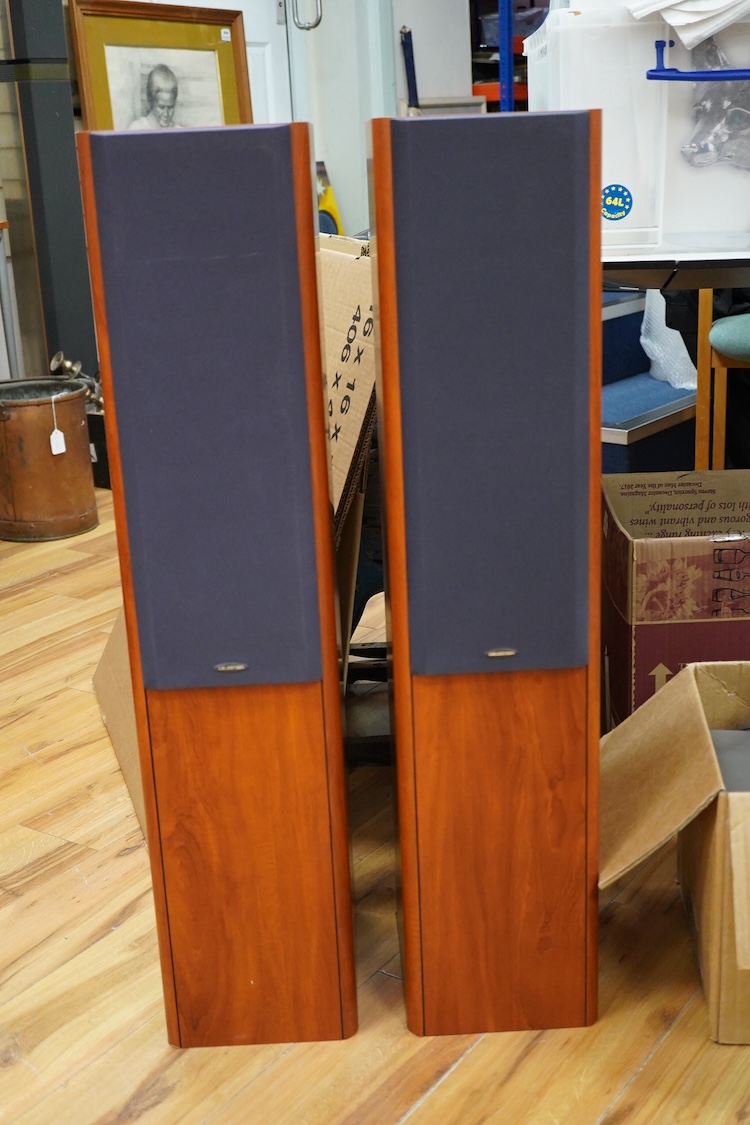 A TEAC four part Hi-Fi system with Celestrion F30 floor standing speakers, comprising a PD-H300C CD Player, a T-H300 AM/FM Tuner, an A-H300 integrated stereo amplifier, and a R-H300 stereo cassette deck, plus a remote co